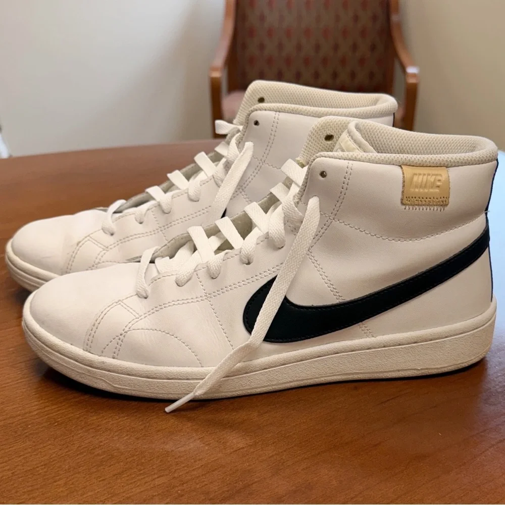 EUC Nike Court Royale 2 Mid White Onyx Leather Shoes, Size 8 Men (9.5-10 Women)